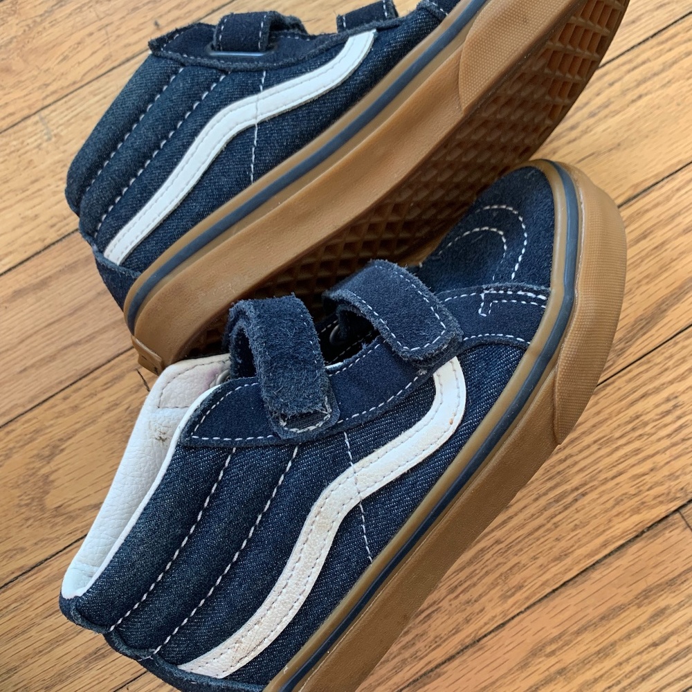 Vans KIDS SK8-MID REISSUE V Navy Gum Suede Denim, Size 2, VGUC